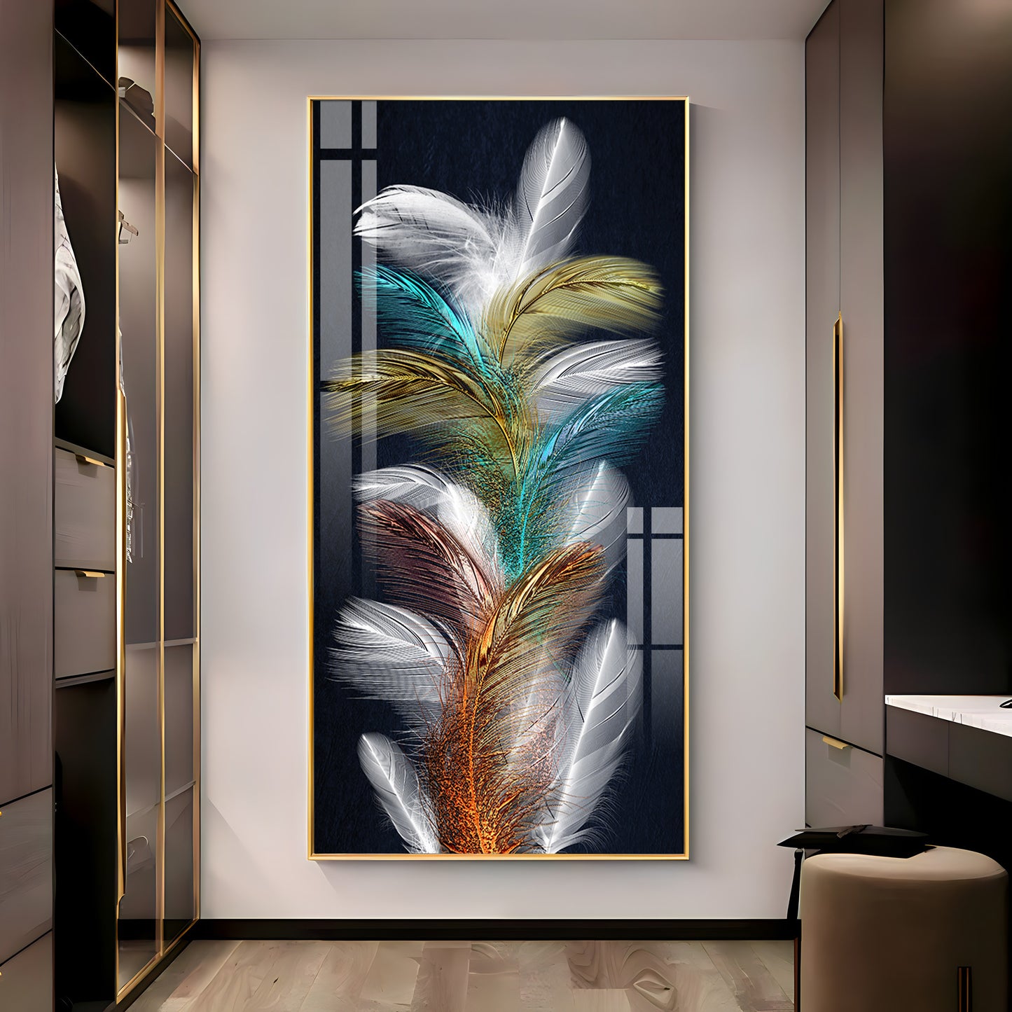 Sparkling Colorful Feather Premium Acrylic Vertical Wall Art