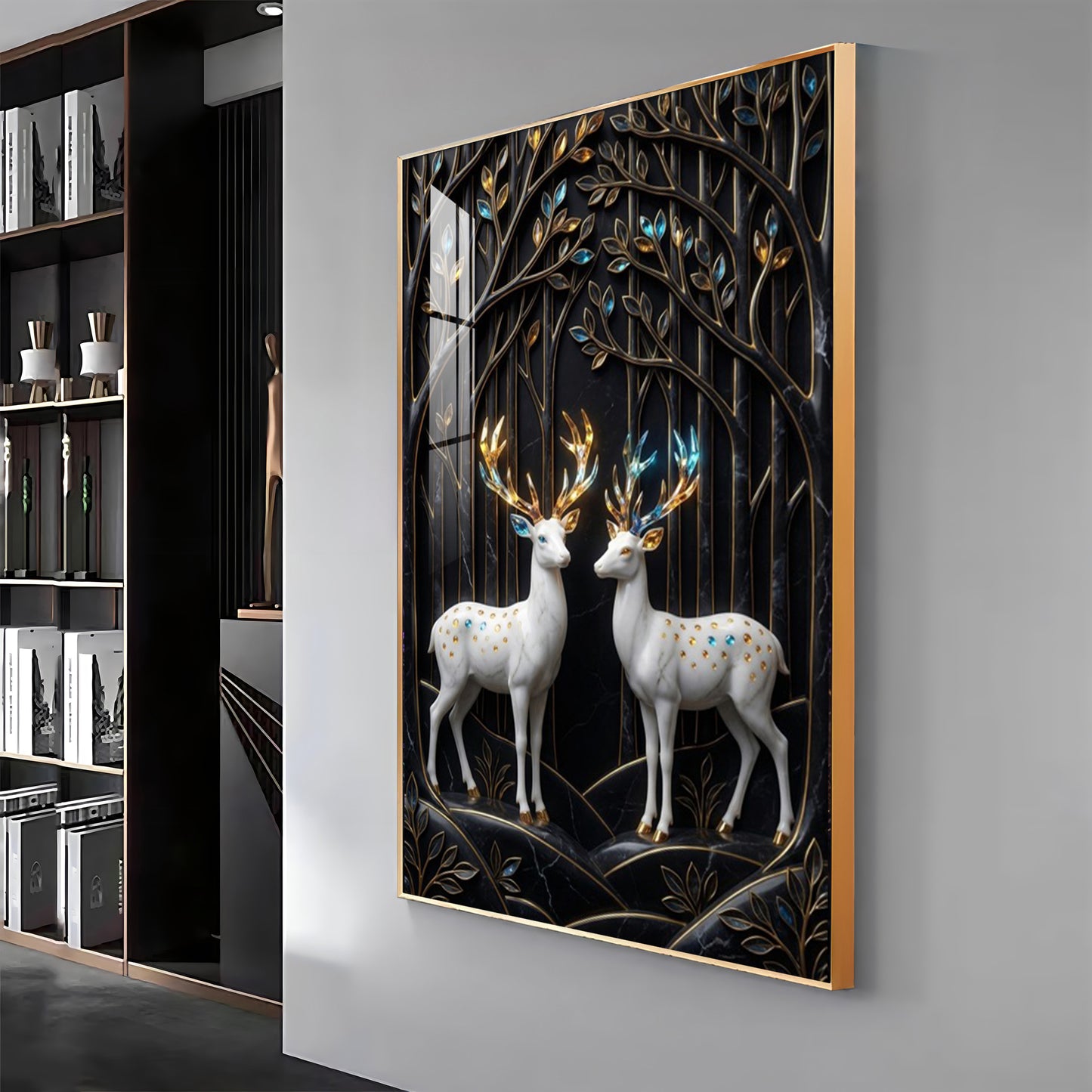 White Deers In Nature Premium Acrylic Vertical Wall Art