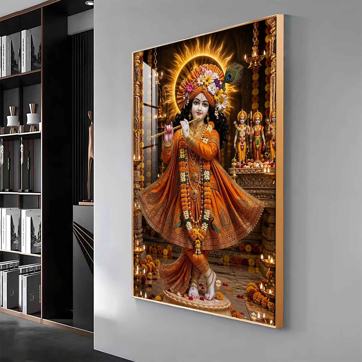 Lord Krishna Playing The Flute Premium Acrylic Vertical Wall Art