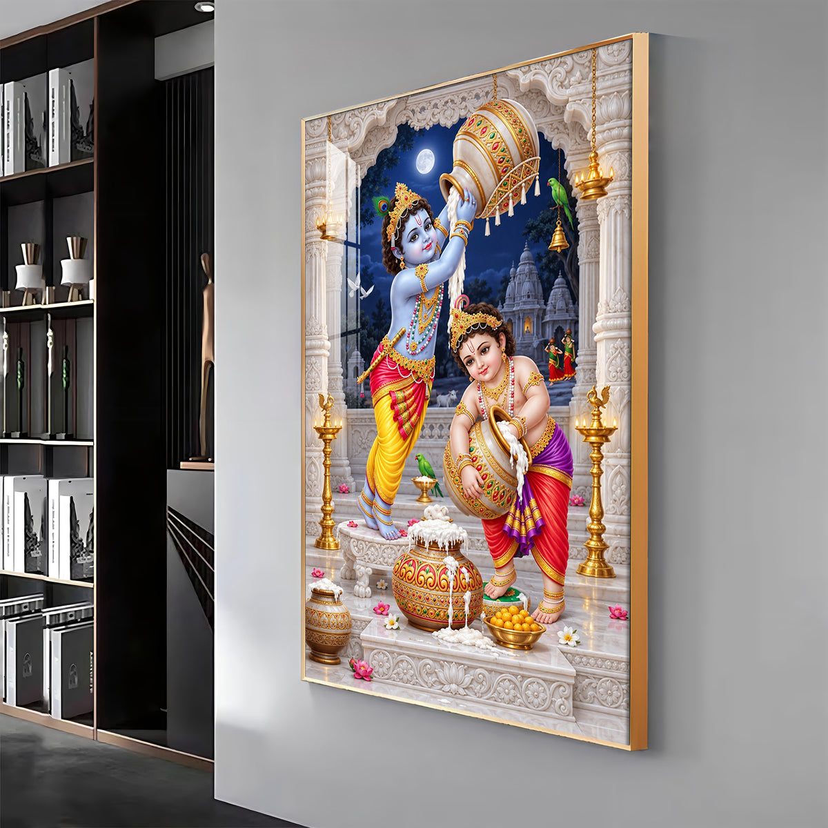 Little Krishna Balaram Makhan Chori Premium Acrylic Vertical Wall Art