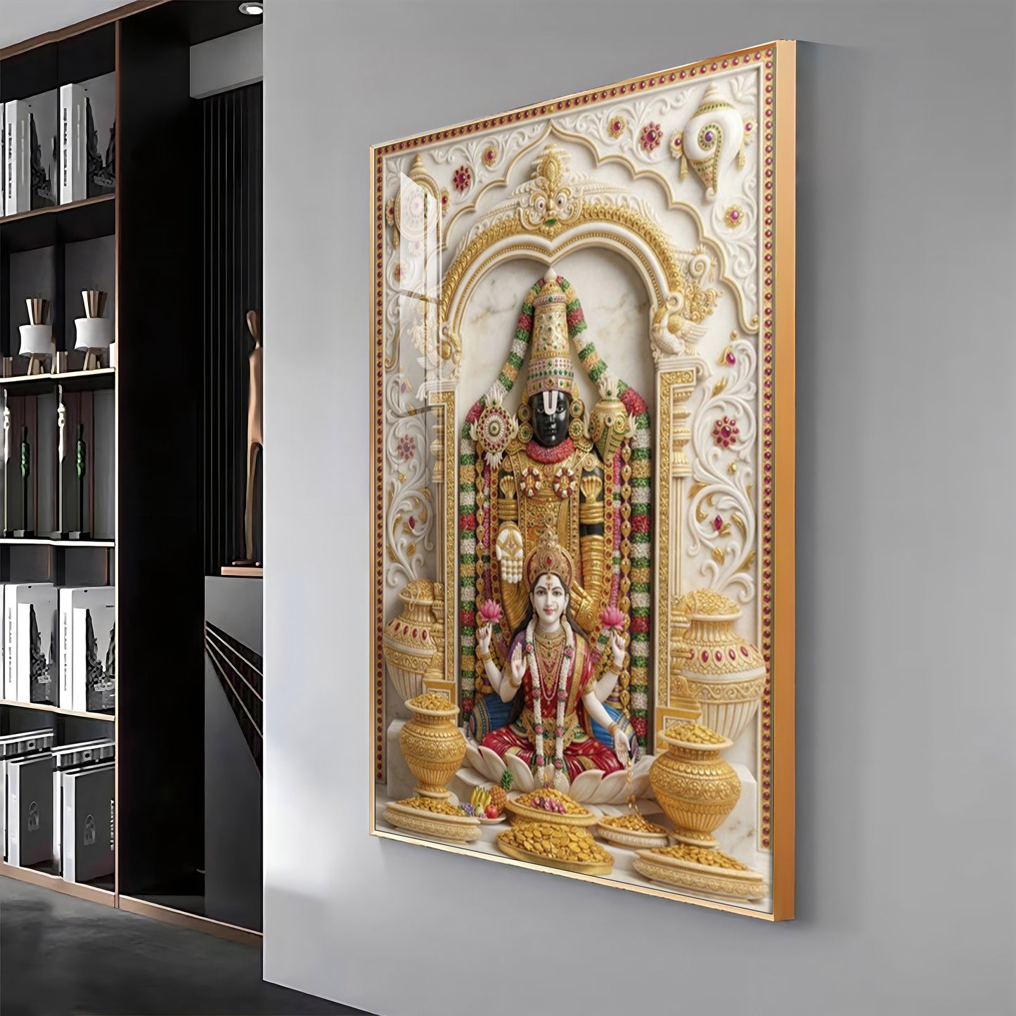 Lord Venkateswara With Maa Laxmi Premium Acrylic Vertical Wall Art