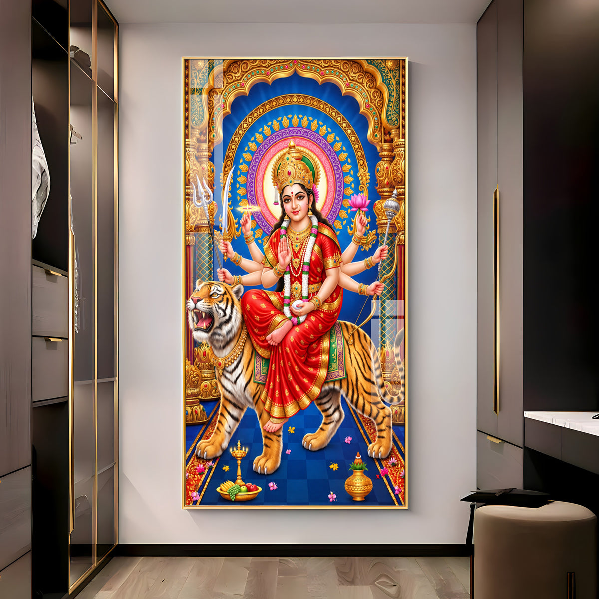 Goddess Durga Divine Premium Acrylic Vertical Wall Art