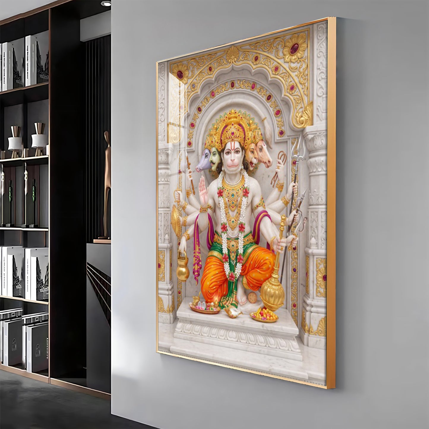Peaceful Presence Of Panchmukhi Hanuman Premium Acrylic Vertical Wall Art