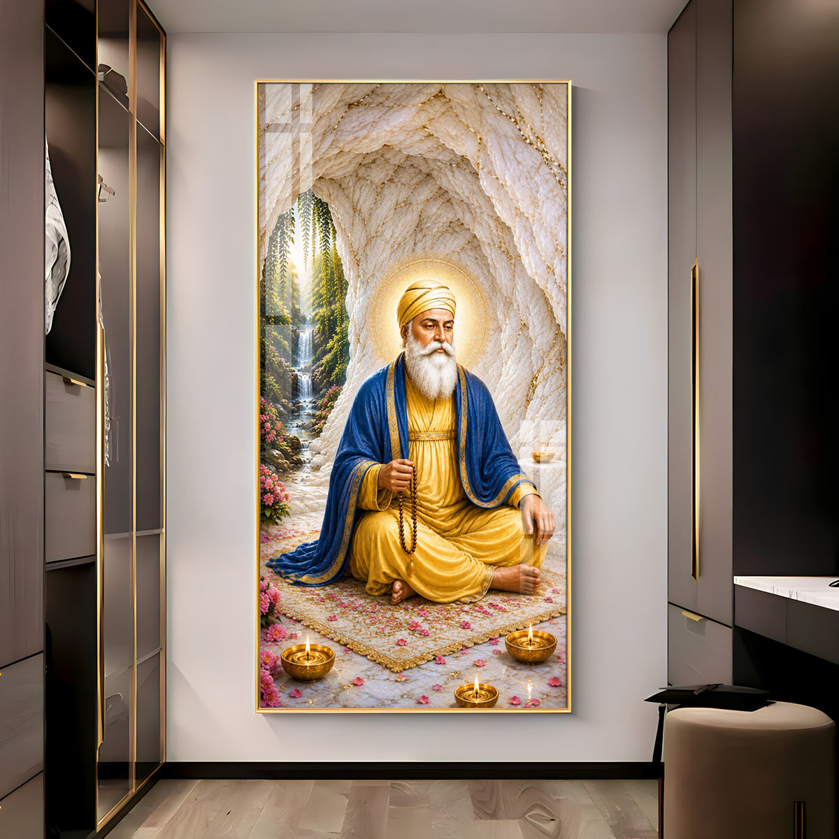 Guru Nanak Dev Ji Meditating Premium Acrylic Vertical Wall Art
