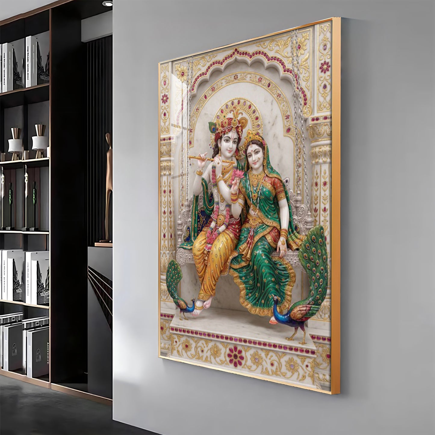 Radiant Radha Krishna Love Premium Acrylic Vertical Wall Art
