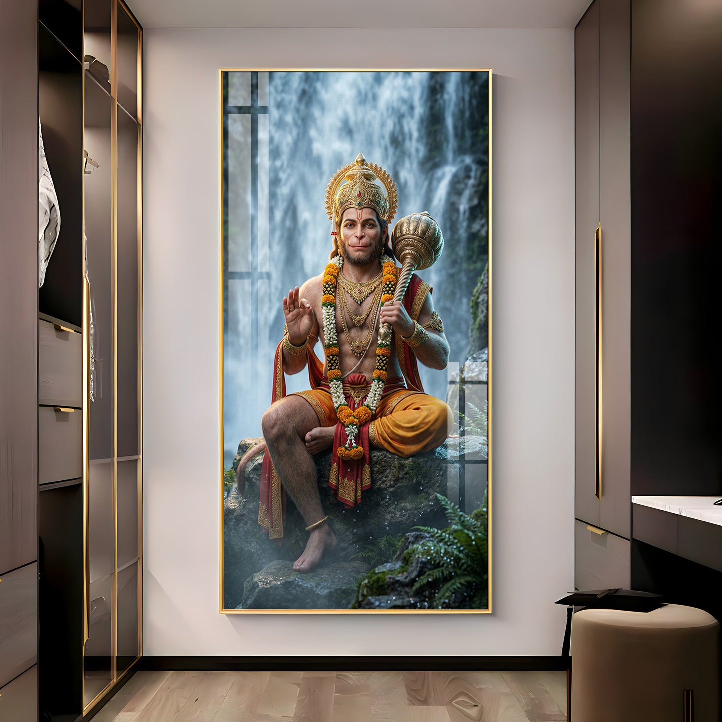 Hanuman Ji At The Water's Edge Premium Acrylic Vertical Wall Art