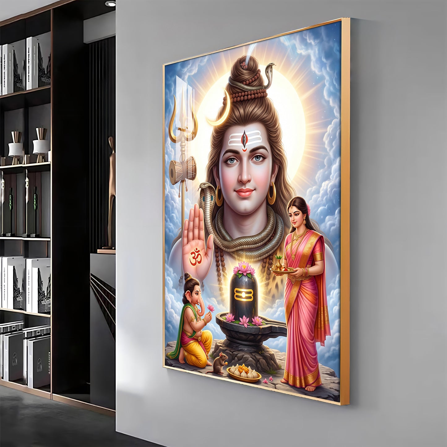 Lord Shiv Parvati ,Ganesha With Shivling Premium Acrylic Vertical Wall Art