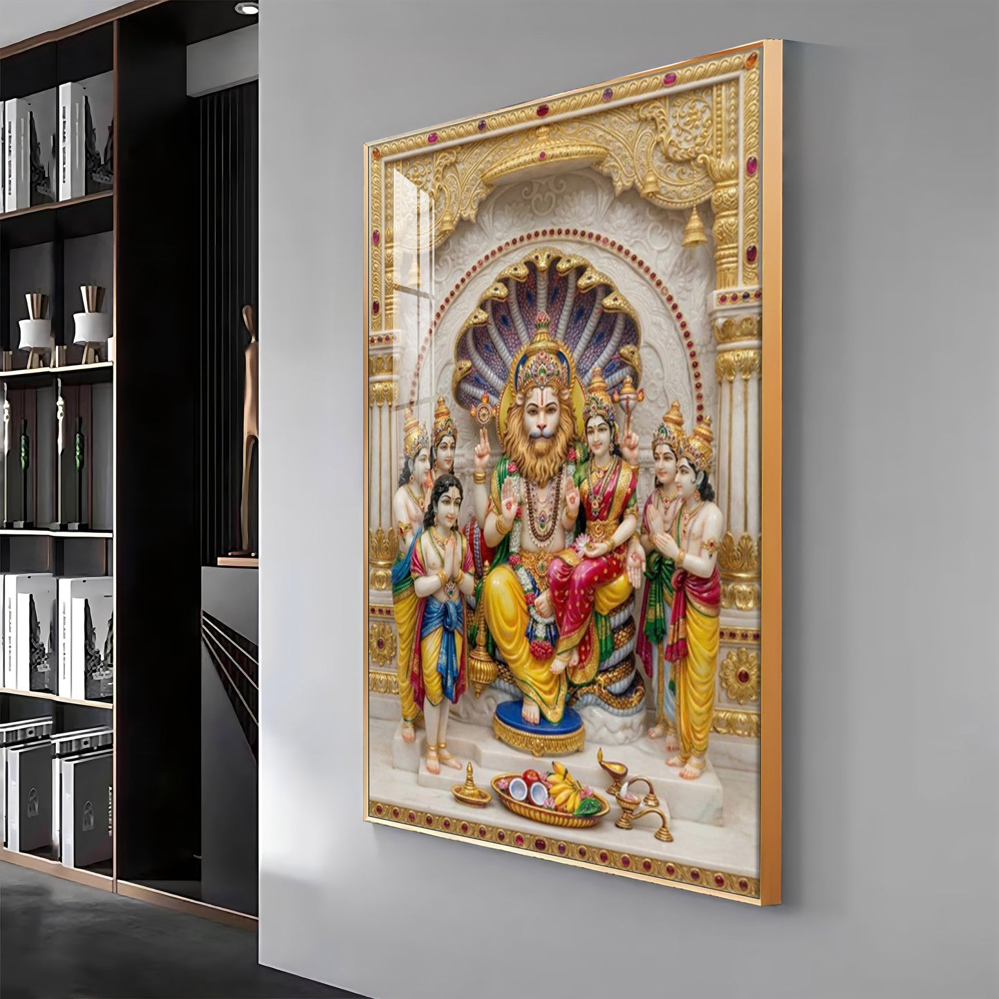 Lakshmi Narasimha Bhagwan Premium Acrylic Vertical Wall Art