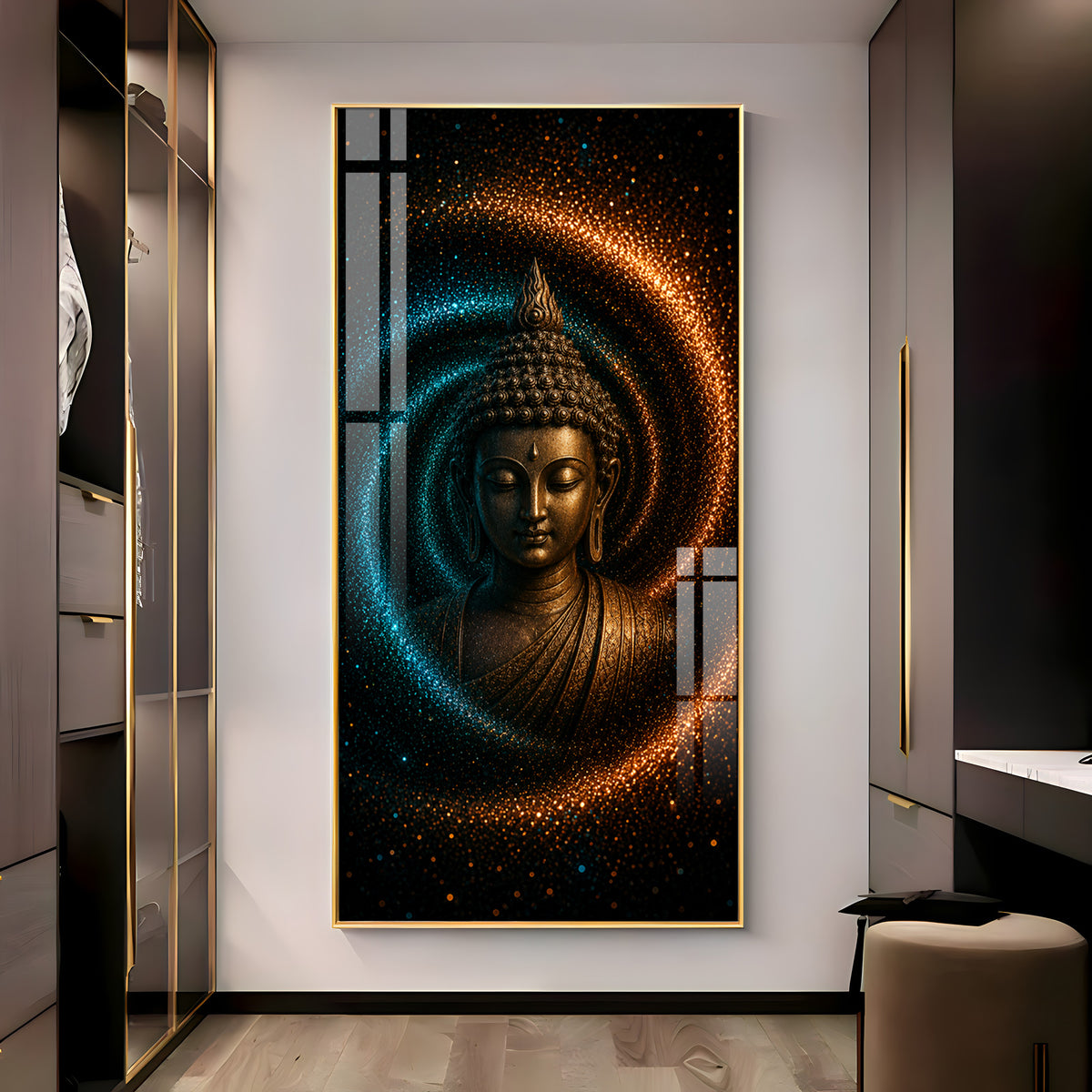 Serene Buddha Cosmic Energy Premium Acrylic Vertical Wall Art