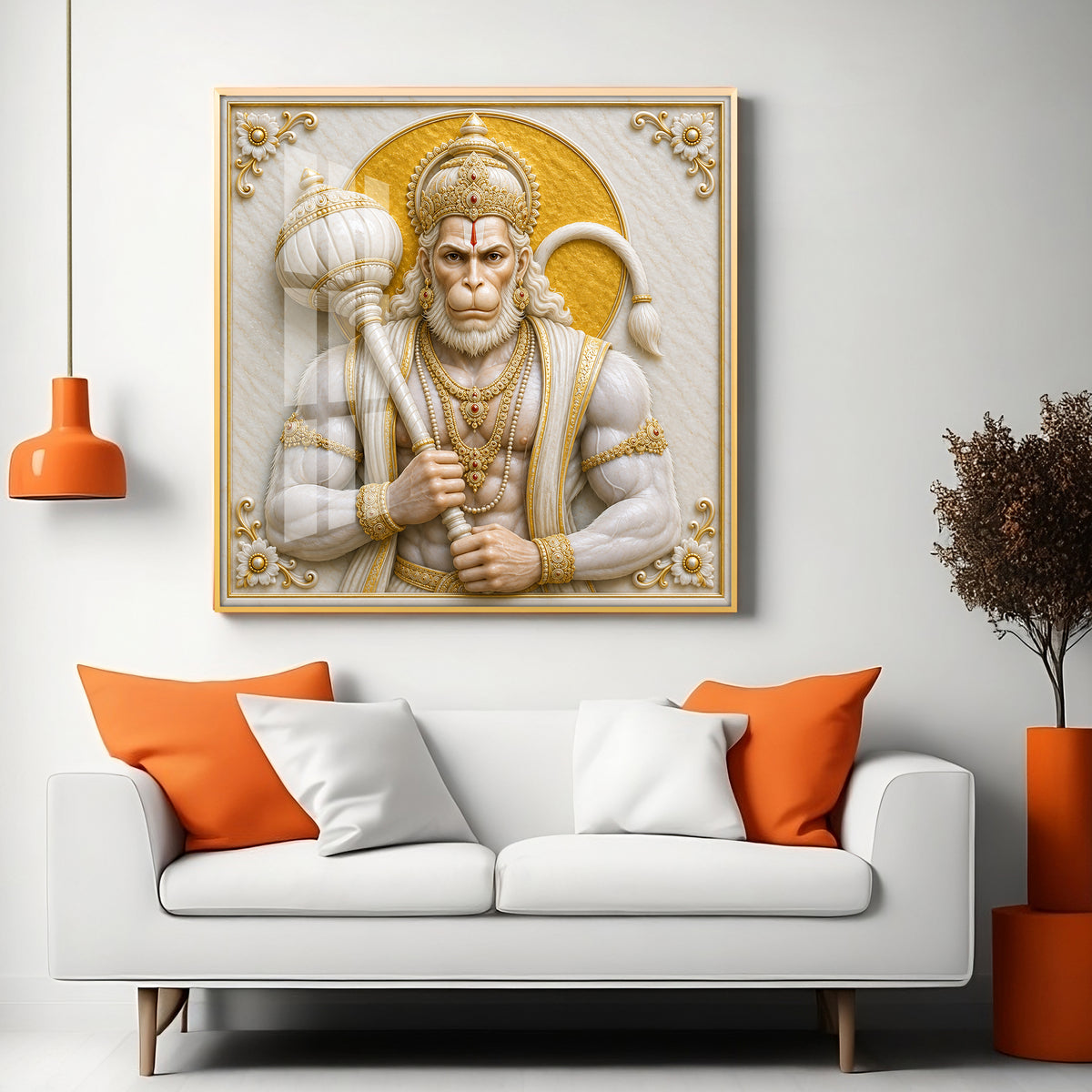 Bajrangbali With Gada Premium Acrylic Square Wall Art