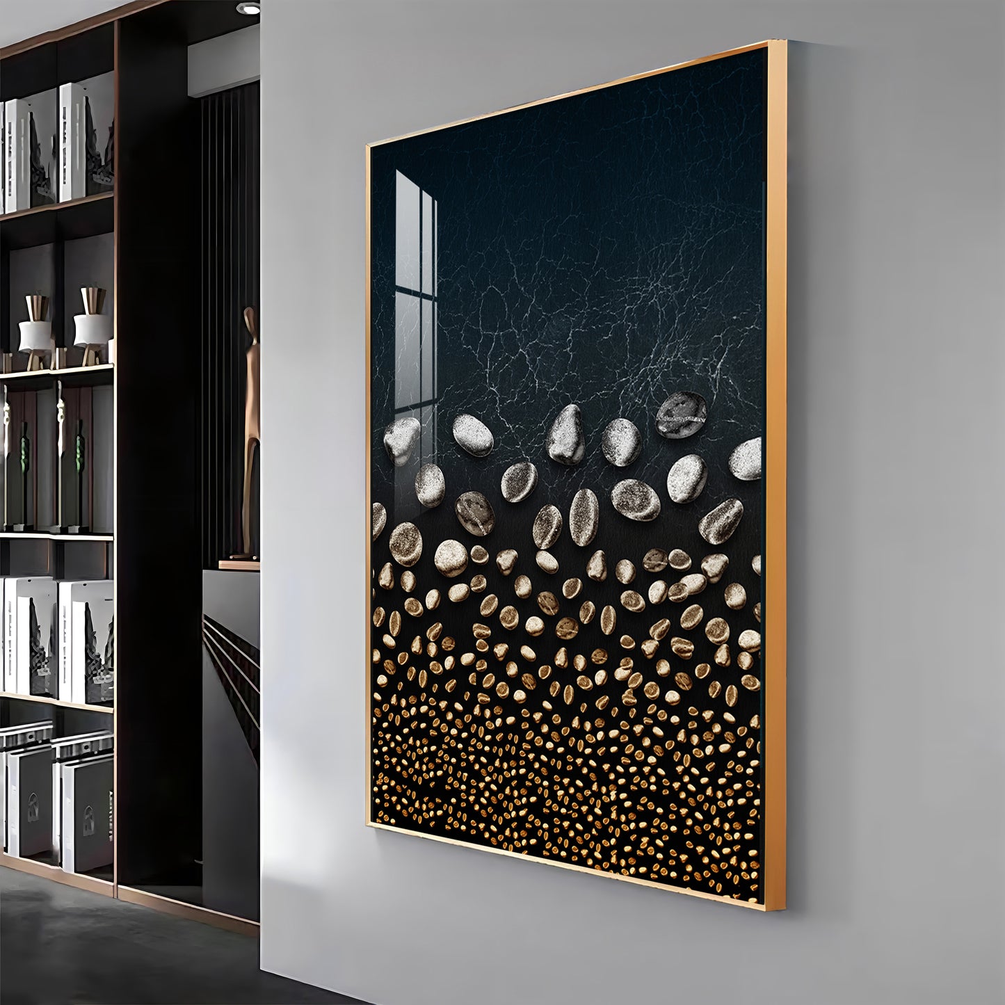 Golden Serenity Stones Premium Acrylic Vertical Wall Art