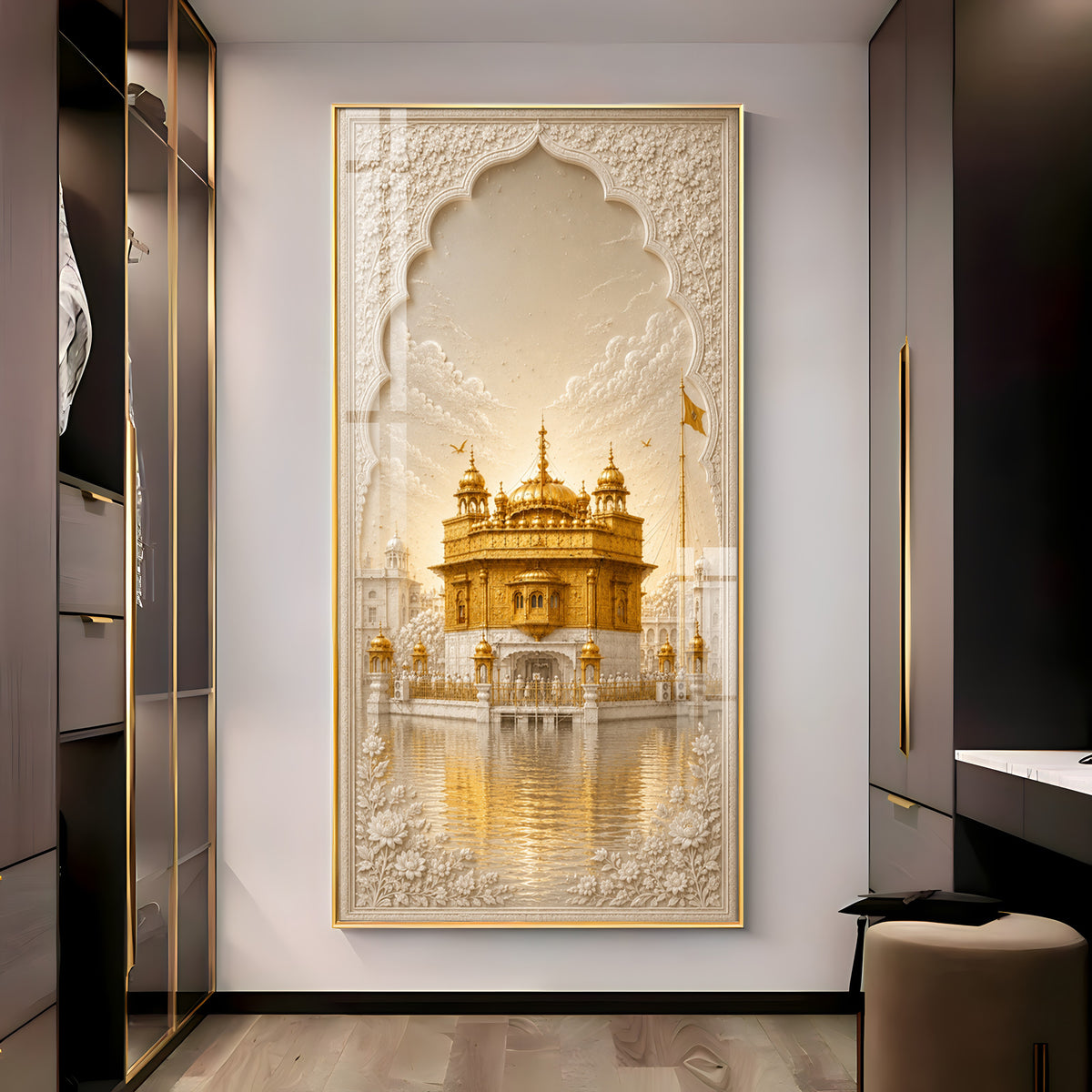 Divine Golden Temple Premium Acrylic Vertical Wall Art