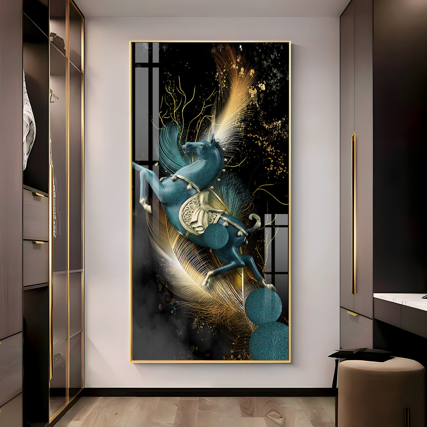 Blue Horse With Abstract Background Premium Acrylic Vertical Wall Art