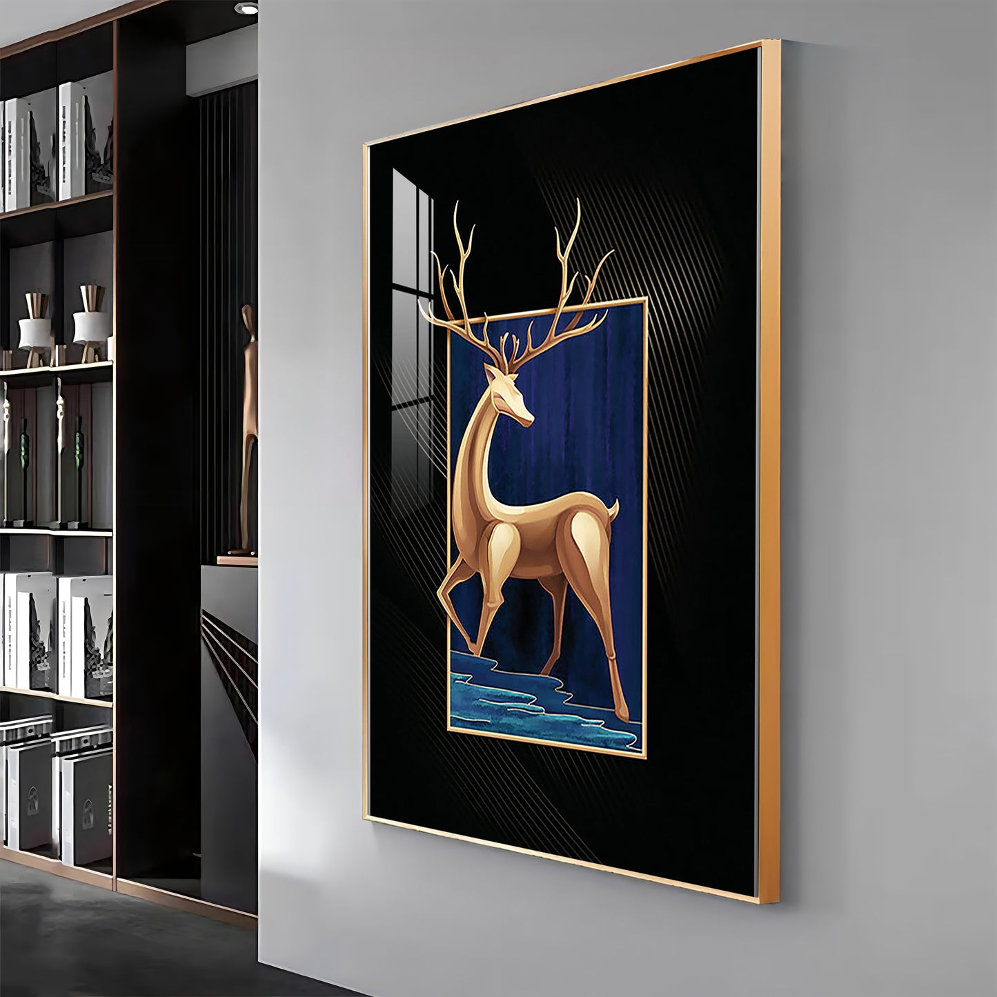 Majestic Golden Deer Premium Acrylic Vertical Wall Art
