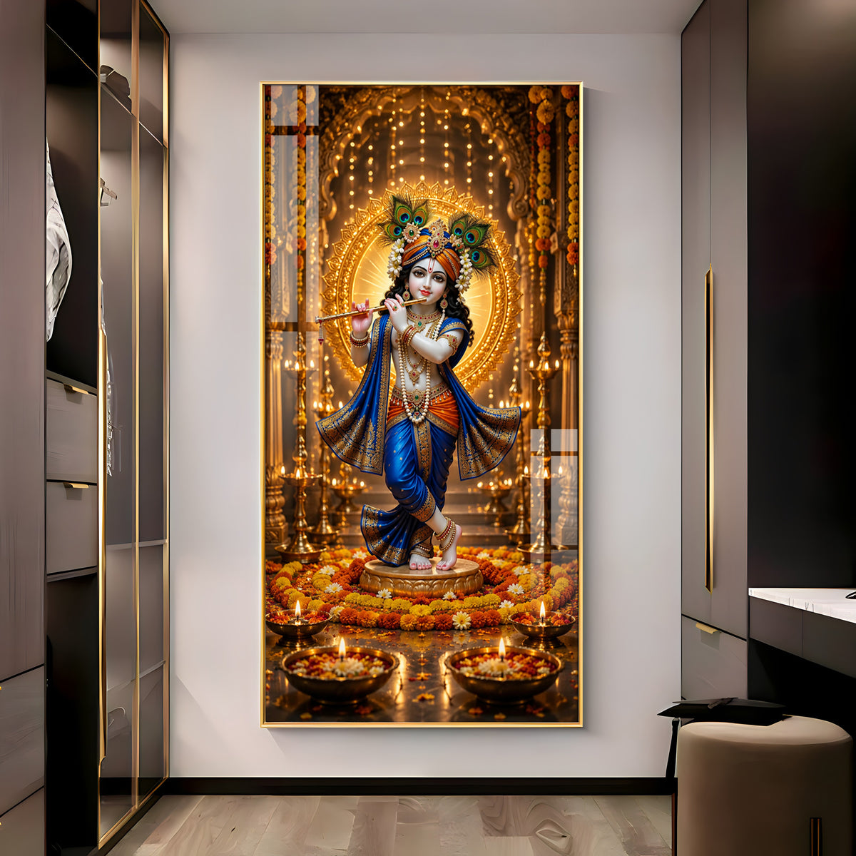 Divine Lord Krishna Premium Acrylic Vertical Wall Art