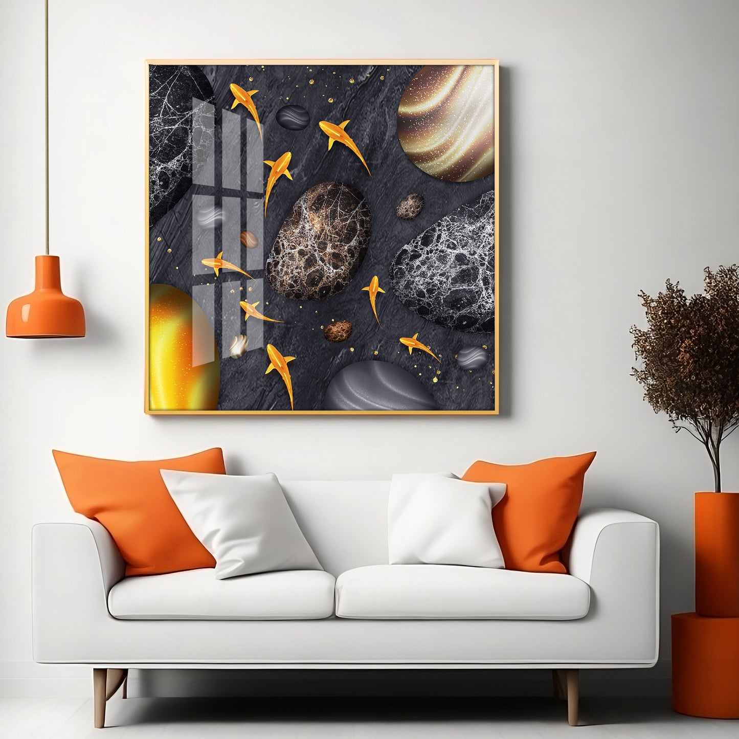 Fish With Black Background Premium Acrylic Square Wall Art