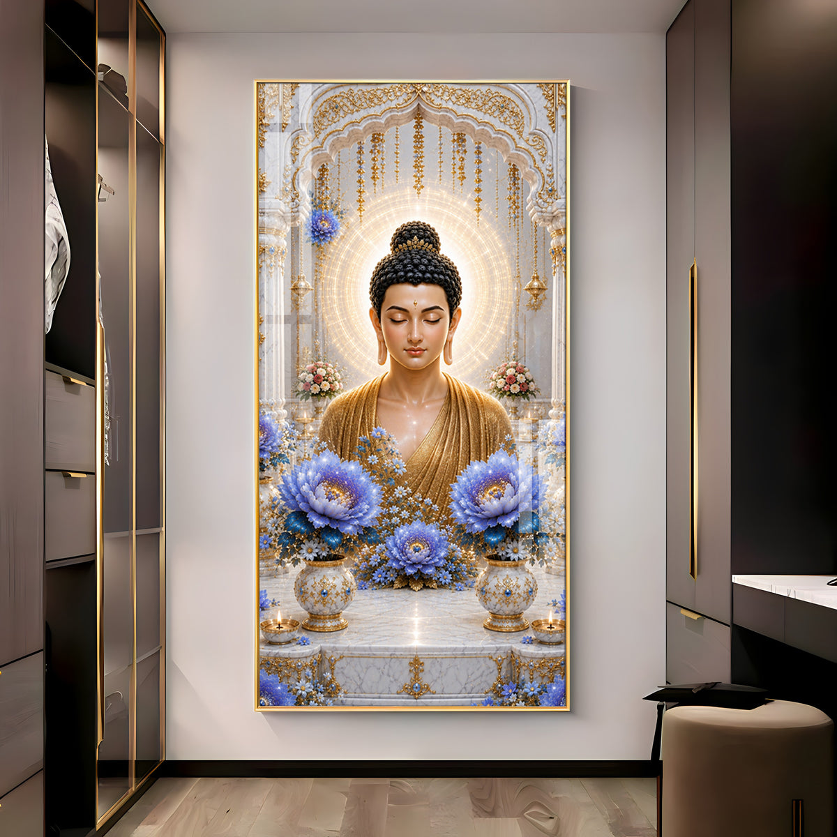 Golden Buddha Meditating Premium Acrylic Vertical Wall Art