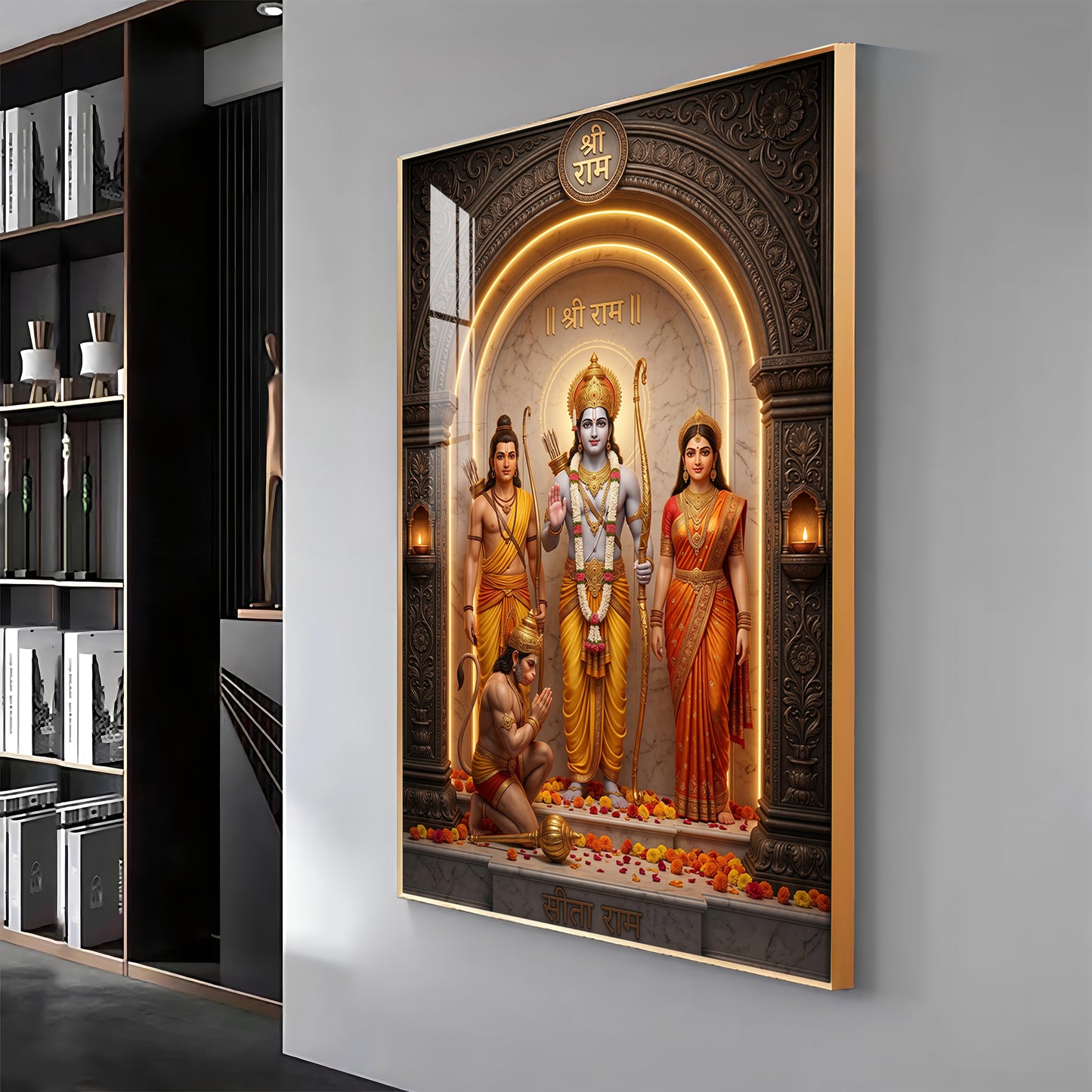 Lord Rama, Goddess Sita, Lakshmana, & Hanuman Premium Acrylic Vertical Wall Art