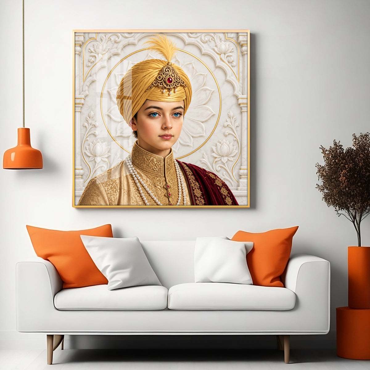 Guru Harkrishan Sahib Ji In Golden Turban Premium Acrylic Square Wall Art