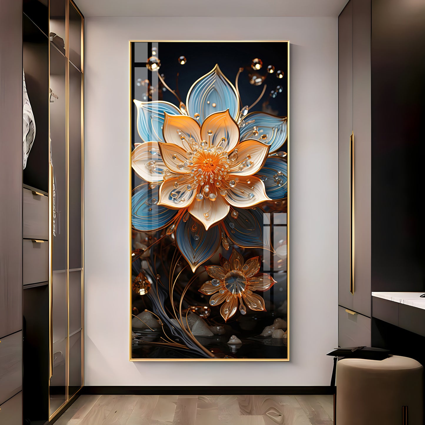 Floral Hallway Harmony Premium Acrylic Vertical Wall Art
