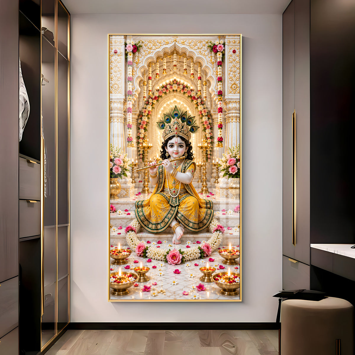 Baal Krishna In Yellow Poshak Premium Acrylic Vertical Wall Art