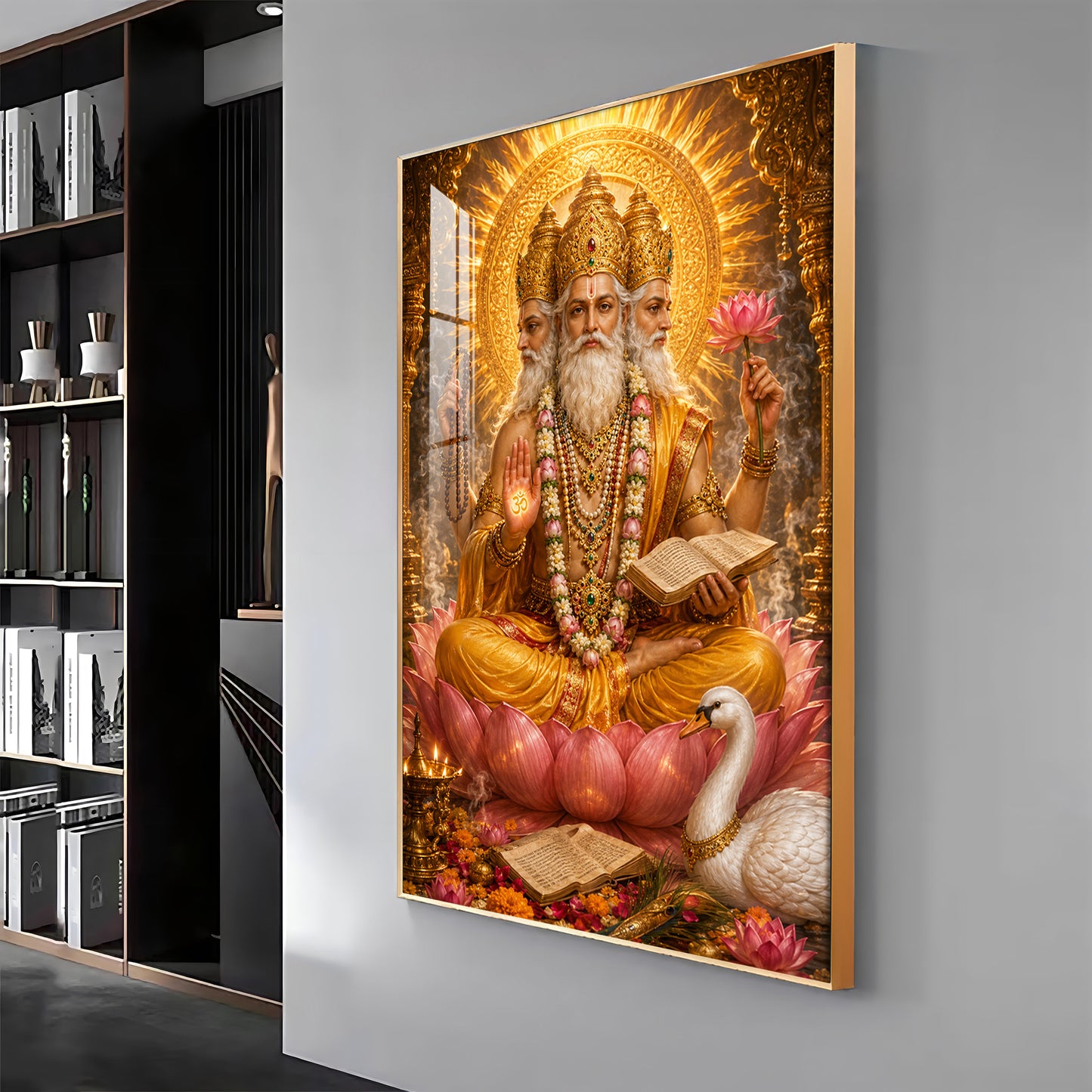 Lord Brahma With Vedas Premium Acrylic Vertical Wall Art