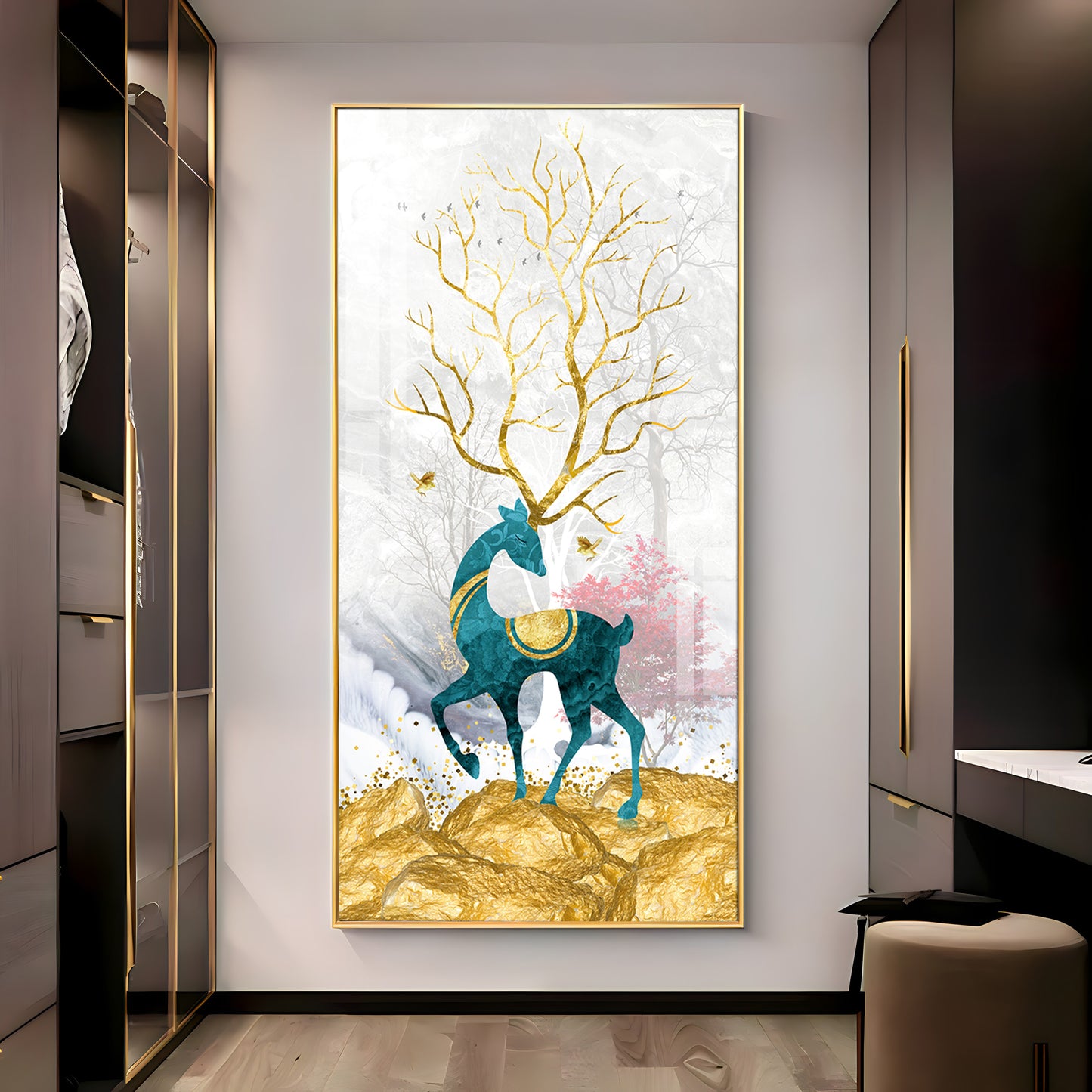 Gold Textured Deer Premium Acrylic Vertical Wall Art