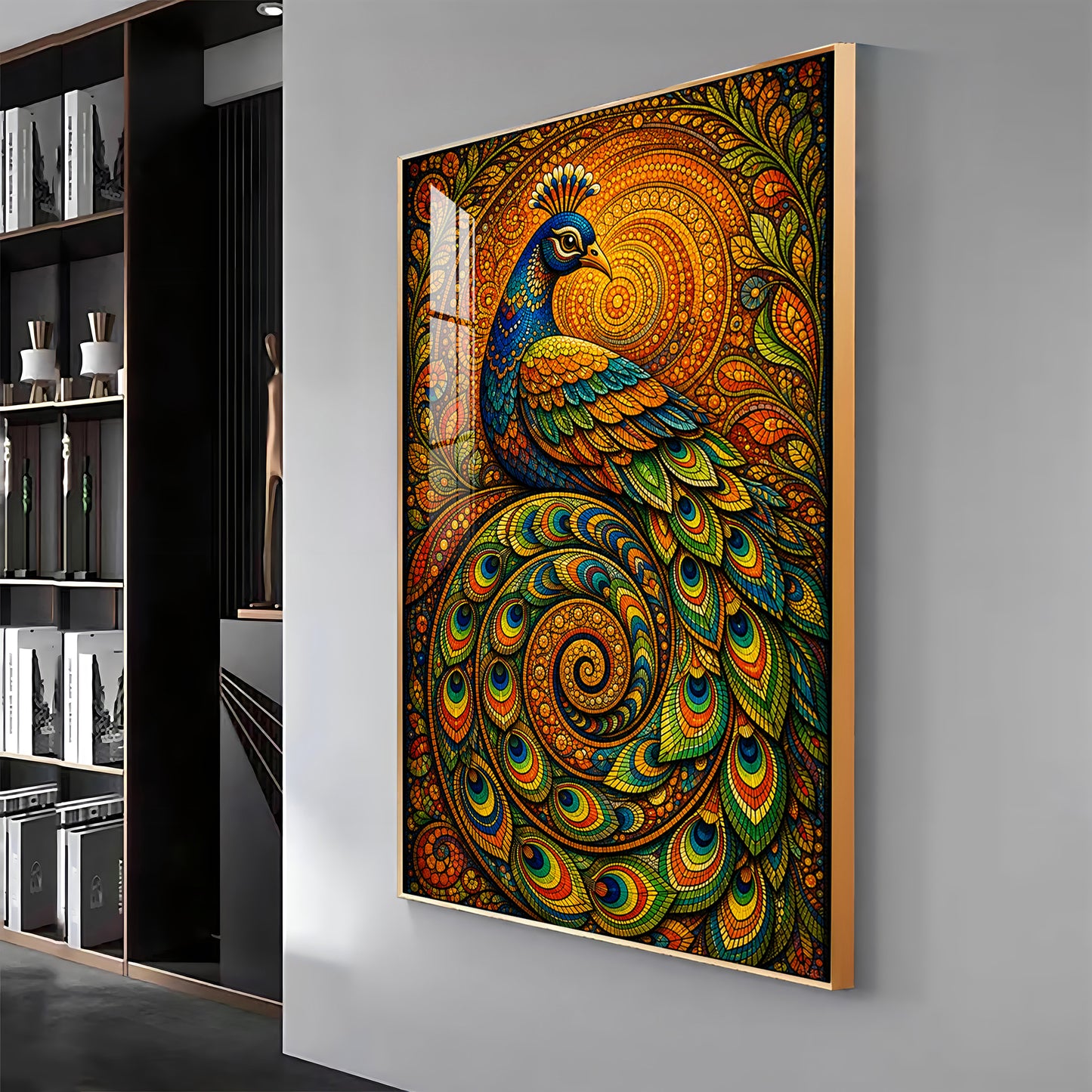 Vibrant Mandala Peacock Premium Acrylic Vertical Wall Art