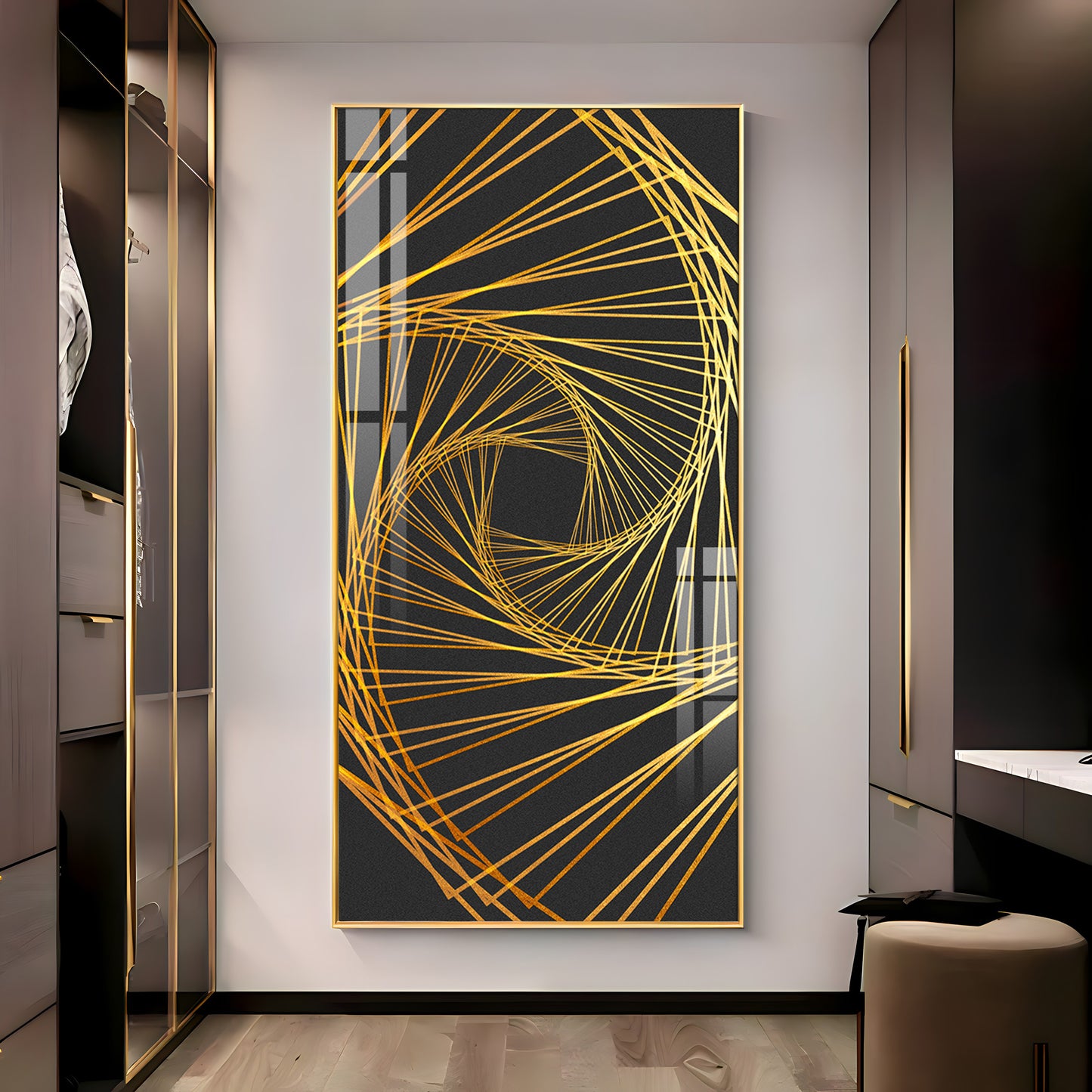 Abstract Golden Lines Design Premium Acrylic Vertical Wall Art