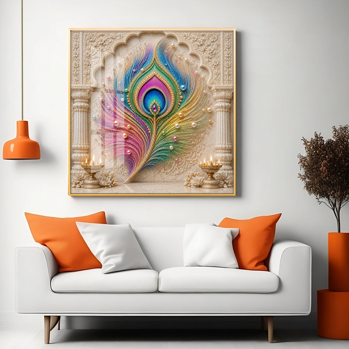 Colorful Peacock Feather Premium Acrylic Square Wall Art