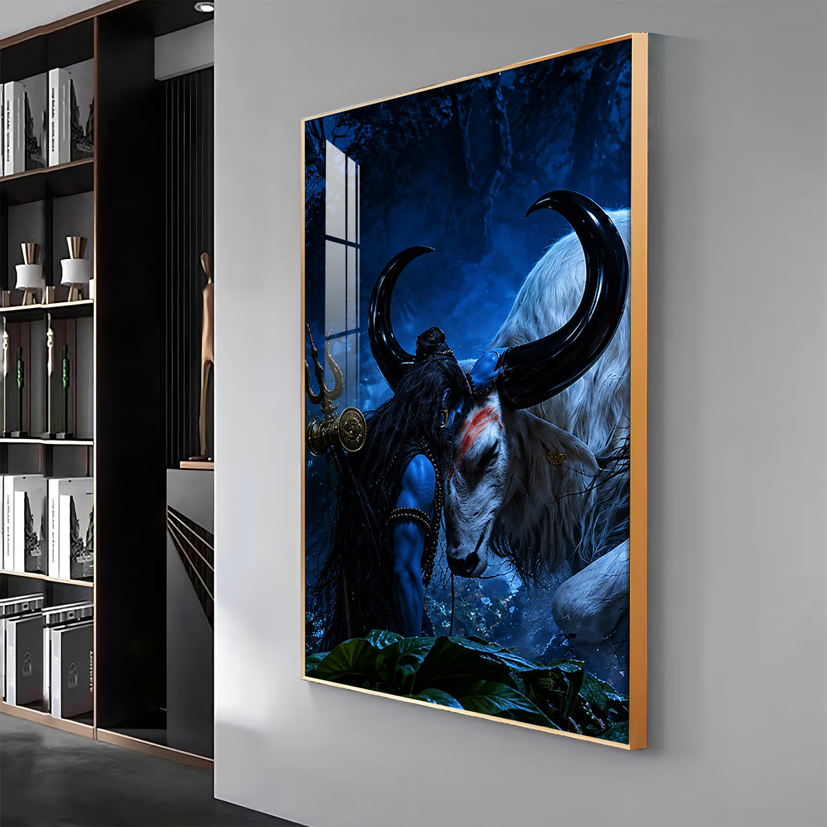 Shiva Embracing Nandi Bull Premium Acrylic Vertical Wall Art