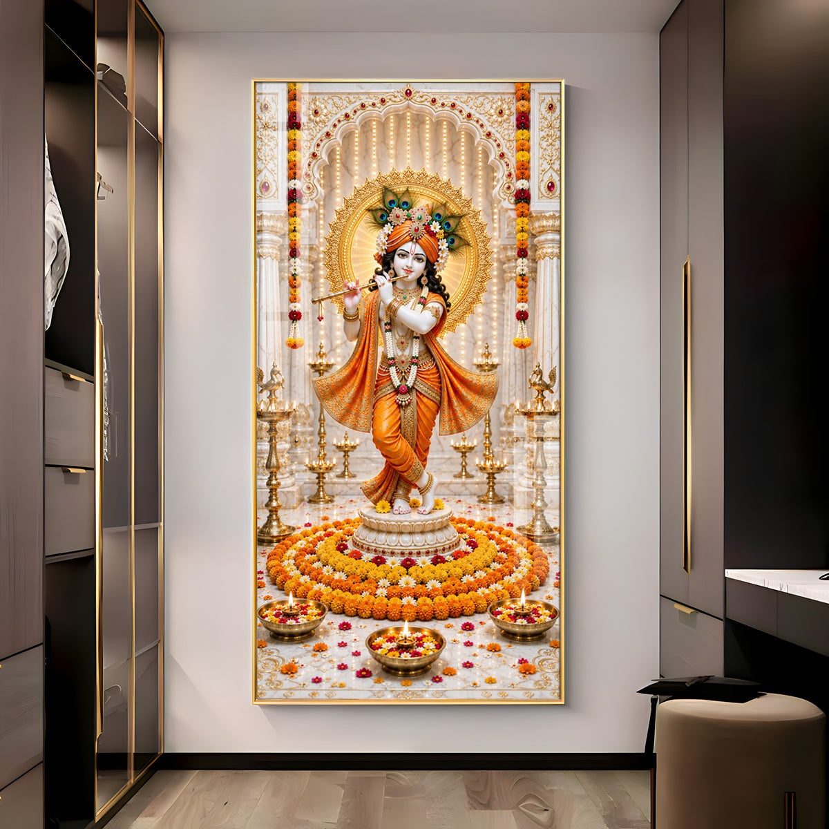 Standing Krishna With Flute Premium Acrylic Vertical Wall Art