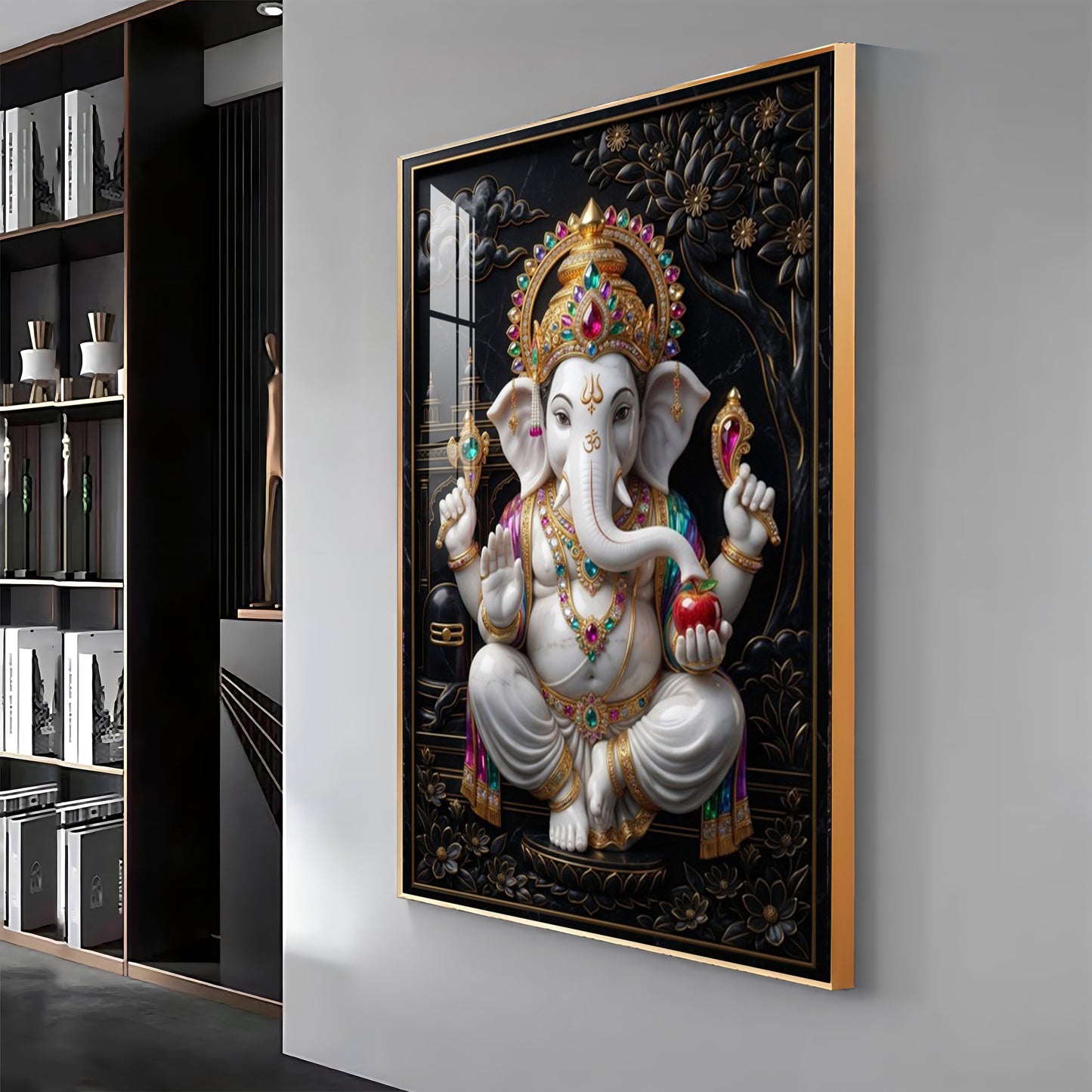 Hindu Lord Ganpati Ji Premium Acrylic Vertical Wall Art