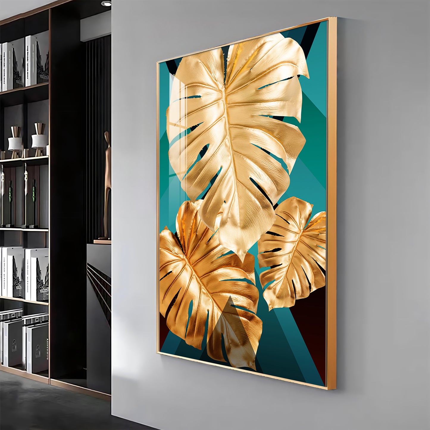 Radiant Gold Monstera Premium Acrylic Vertical Wall Art