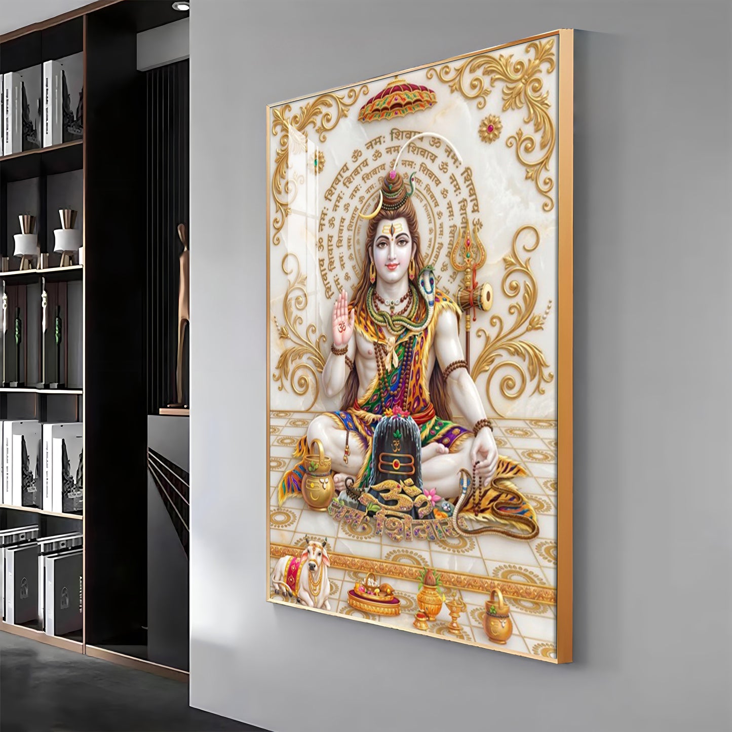 Lord Shiva With Shiva Lingam & Nandi Premium Acrylic Vertical Wall Art