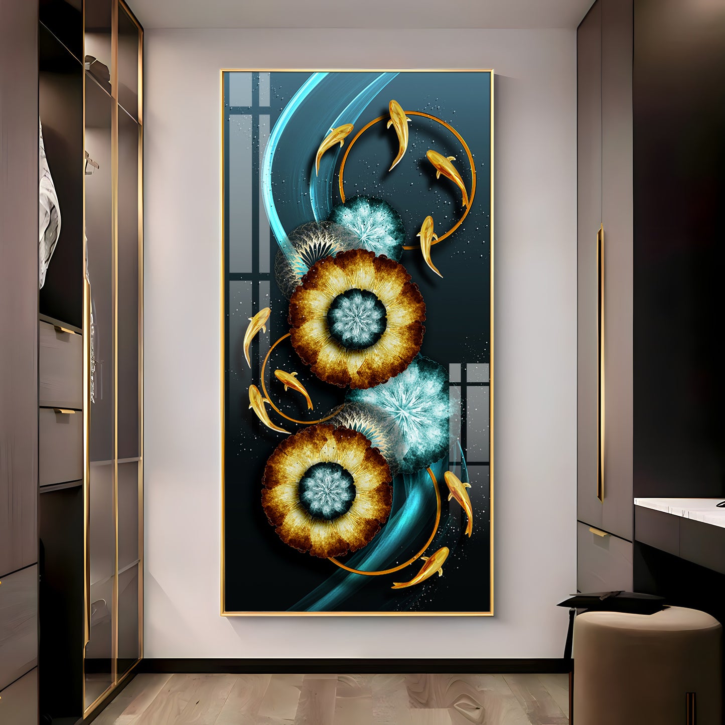 Fishes With Fractal Flowers Premium Acrylic Vertical Wall Art