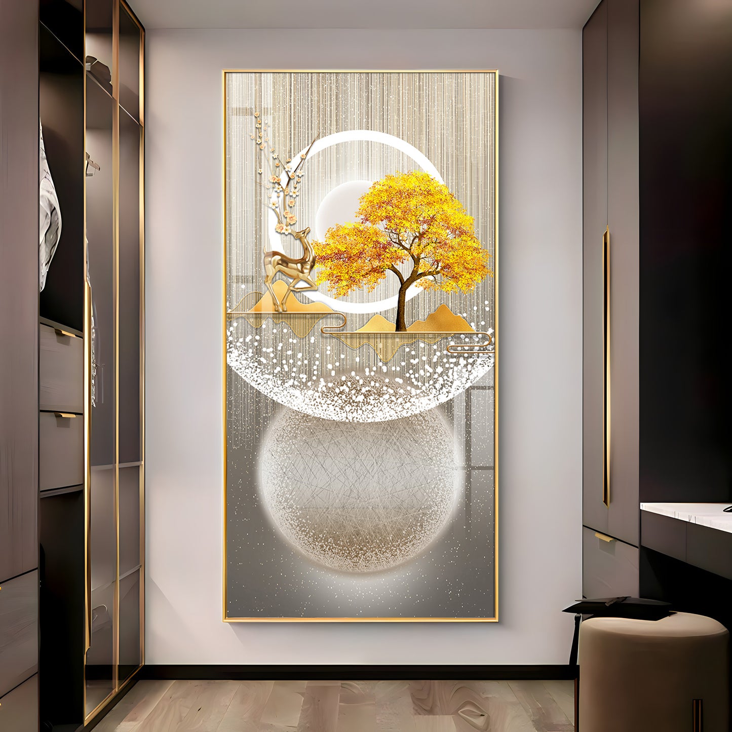 Golden Tree Nature's Embrace Premium Acrylic Vertical Wall Art