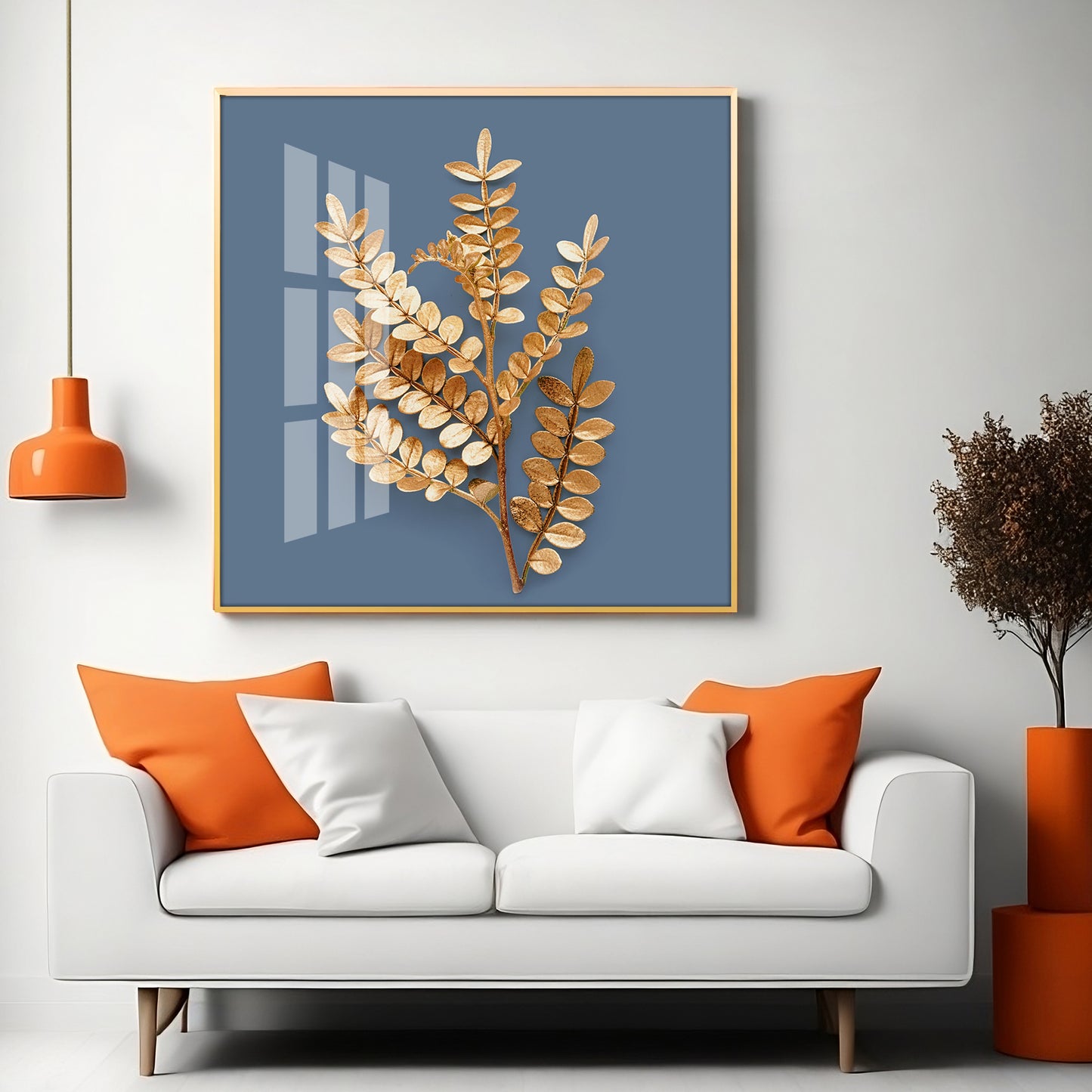 Golden Leaf Design Premium Acrylic Square Wall Art