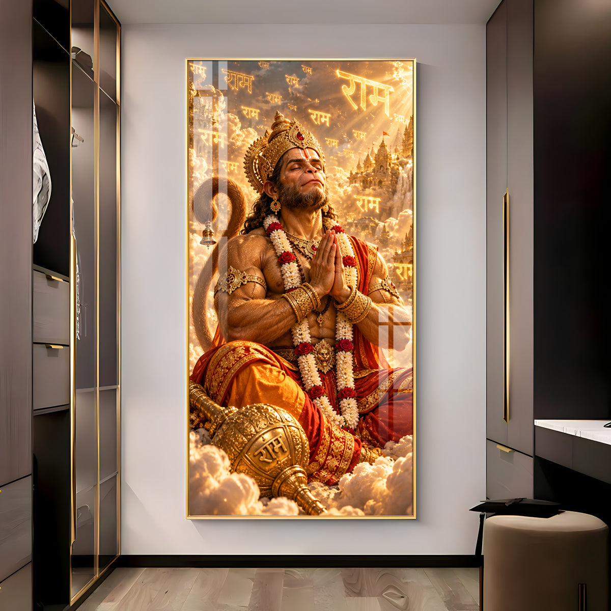 Lord Hanuman Meditation Premium Acrylic Vertical Wall Art