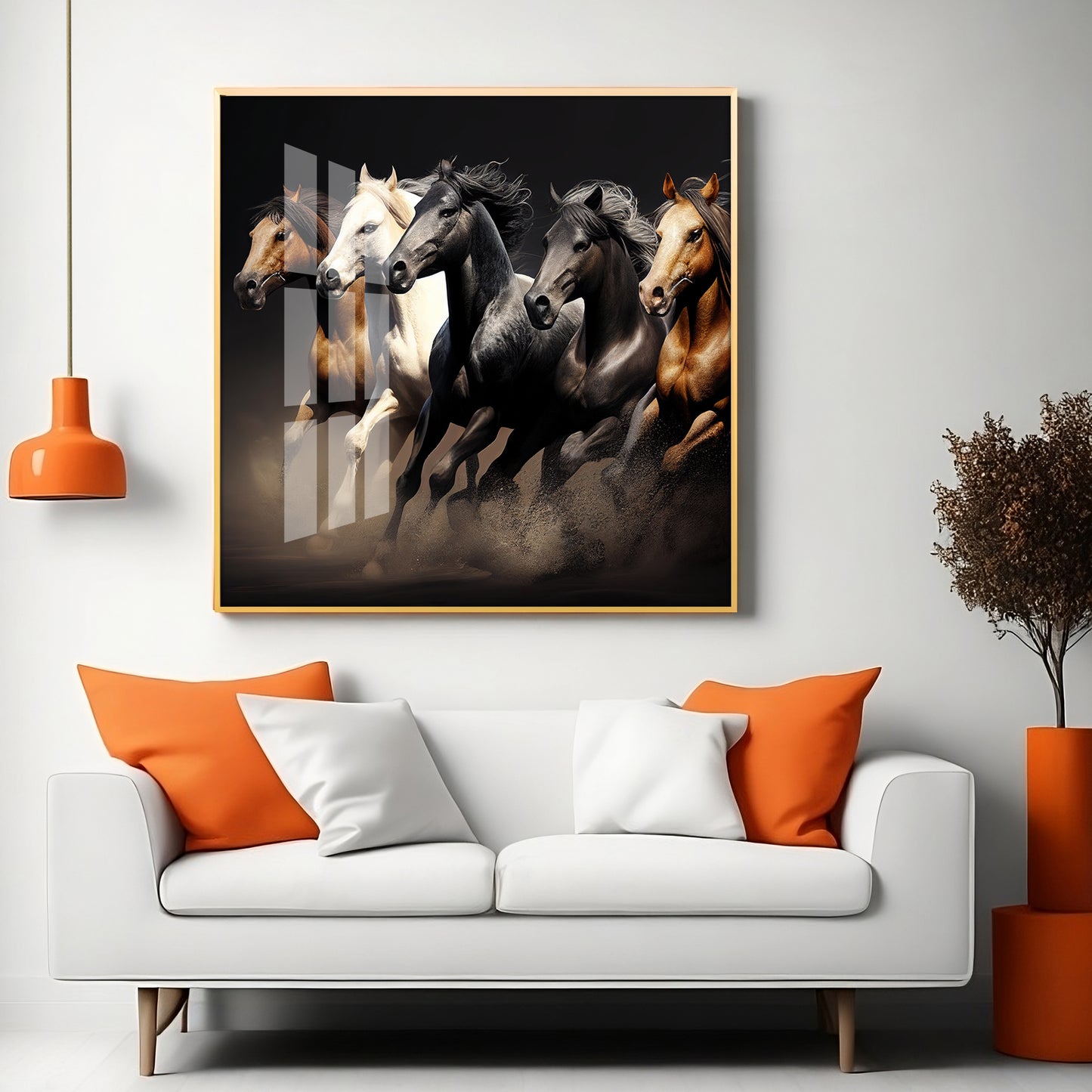 Lucky Running Horses Premium Acrylic Square Wall Art