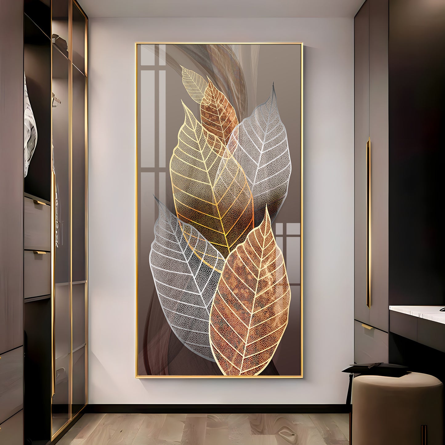 Holiluck Golden Leaf Premium Acrylic Vertical Wall Art