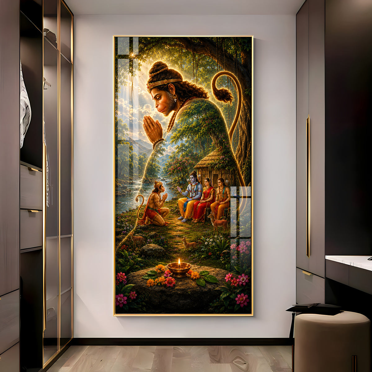 Lord Ram Sita Laxman With Hanuman Ji Premium Acrylic Vertical Wall Art