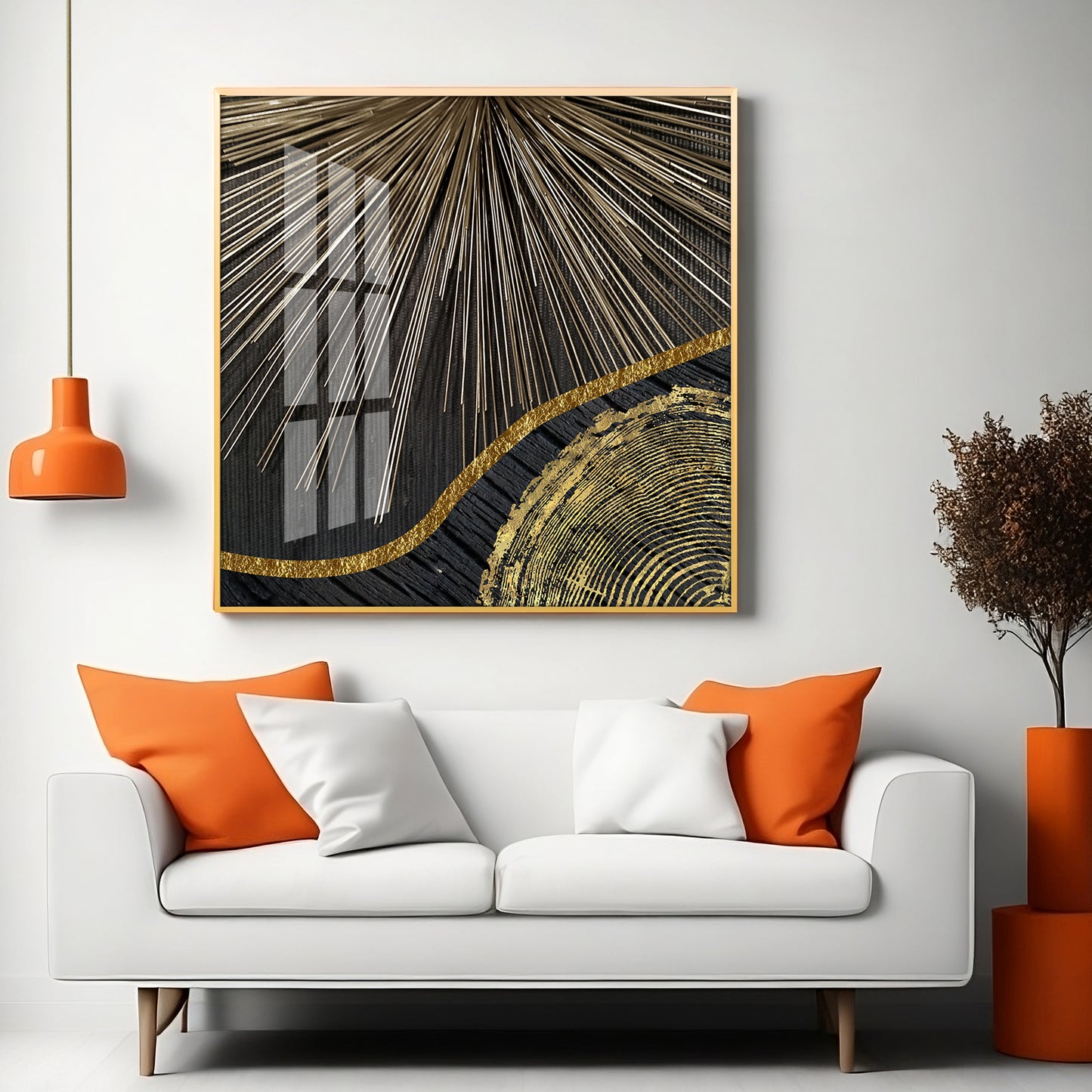 Golden Black Wood Tree Rings Premium Acrylic Square Wall Art