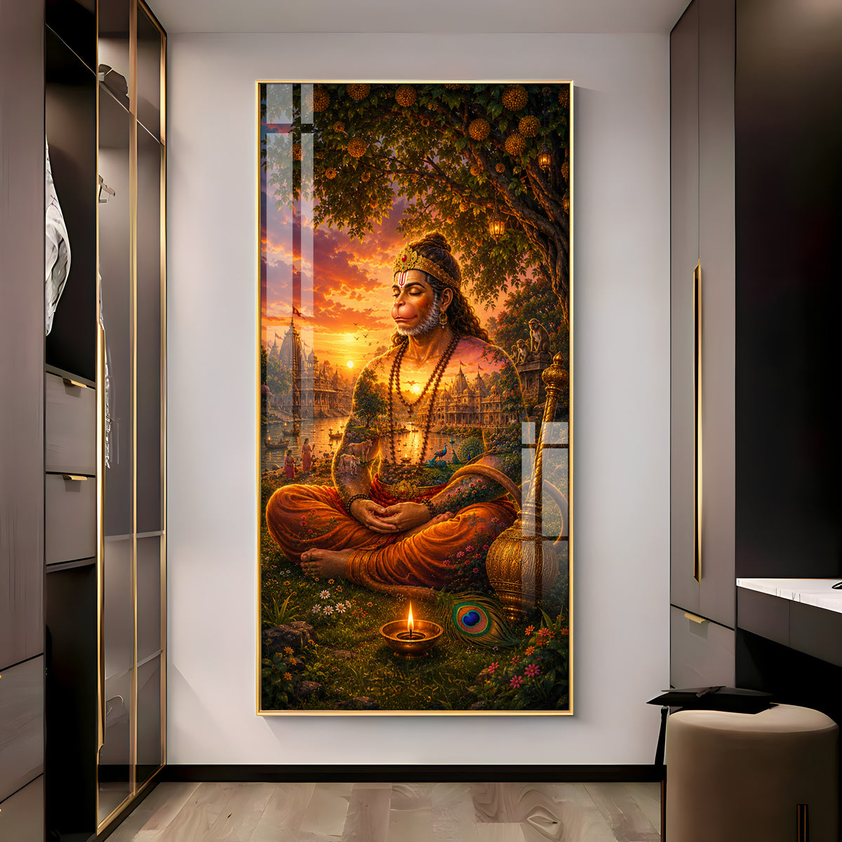 Spiritual Meditating Hanumanji Premium Acrylic Vertical Wall Art