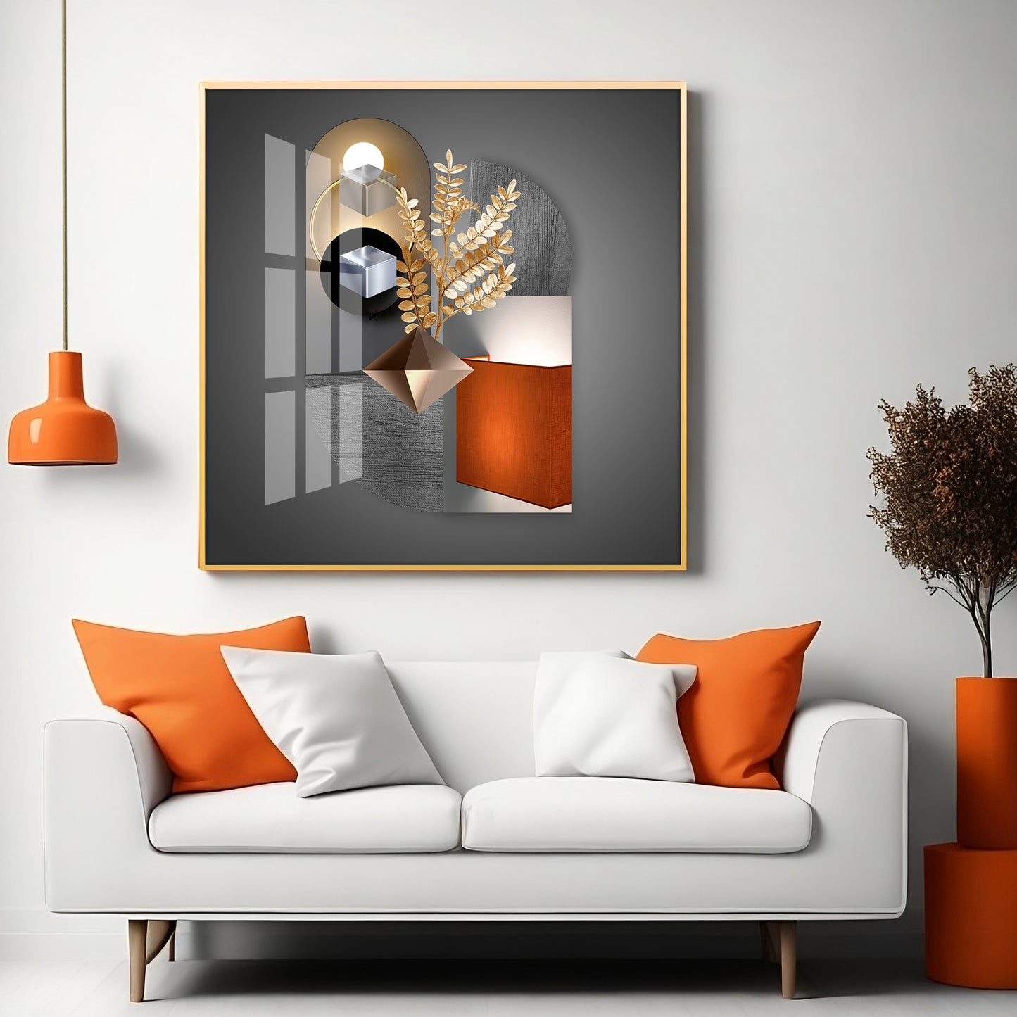 Aesthetic Combining Geometry With Gold Leaf Premium Acrylic Square Wall Art