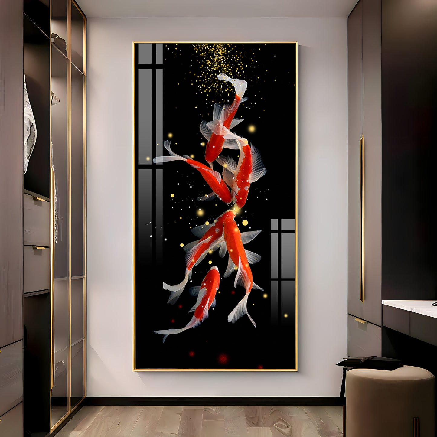 Red & White Koi Fish Premium Acrylic Vertical Wall Art