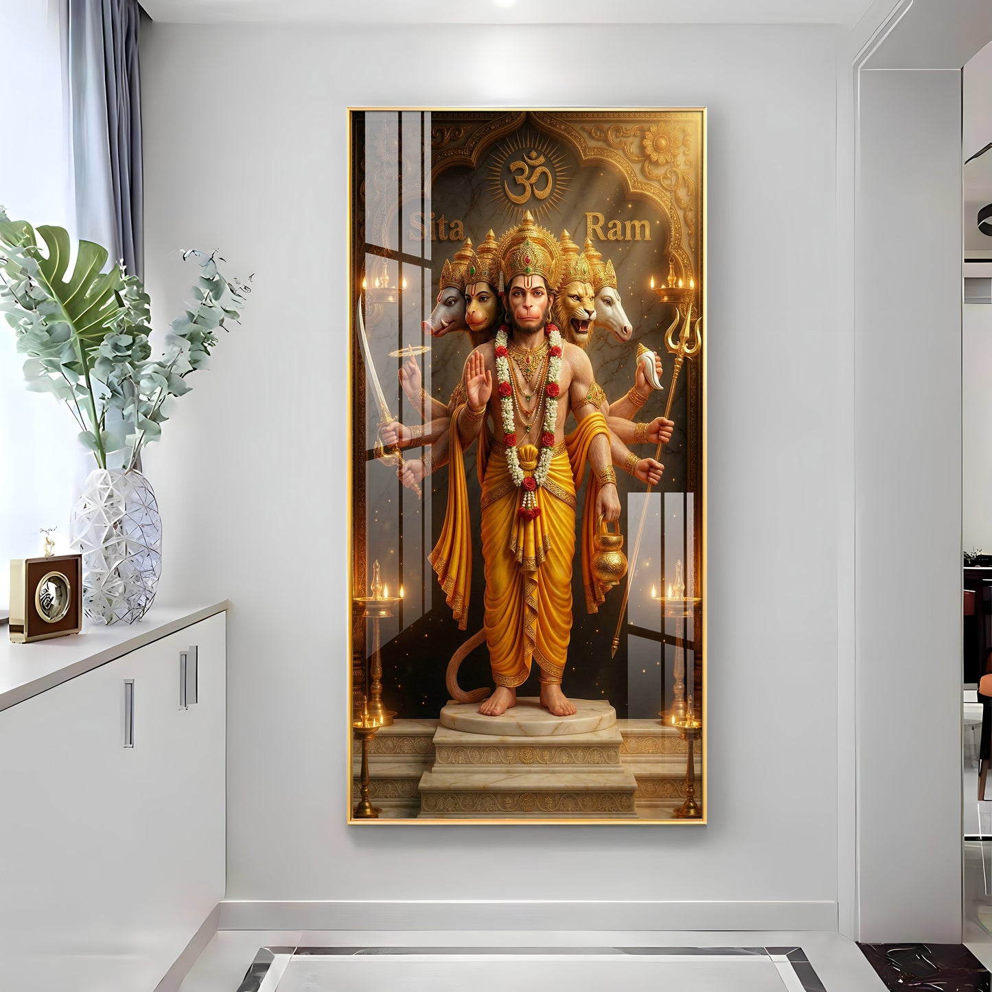 Divine Embrace of Hanuman Premium Acrylic Vertical Wall Art