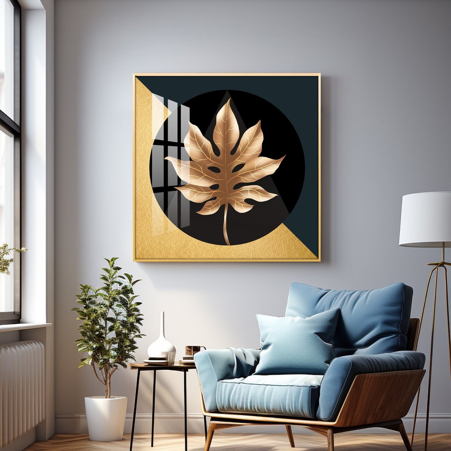 Golden Fall Leaf Luxury Crystal Square Wall Art - The Next Decor