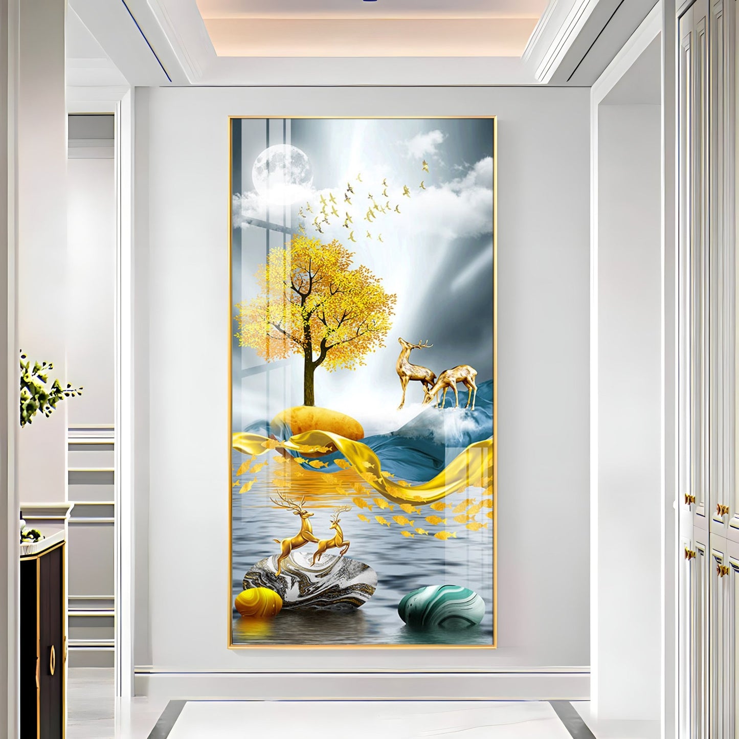 Happy Golden Deers Luxury Crystal Wall Art - The Next Decor