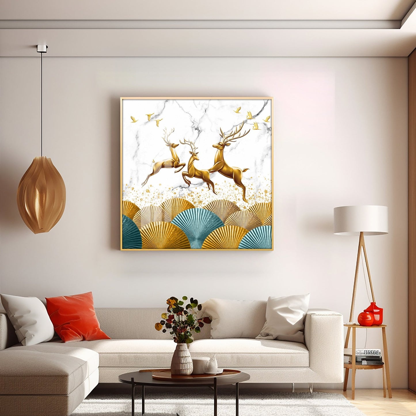 Jolly Golden Deers Luxury Crystal Square Wall Art - The Next Decor